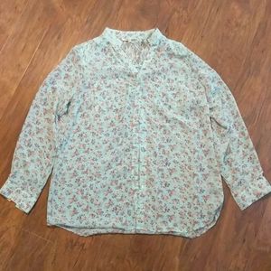 Long Sleeve teal and floral blouse